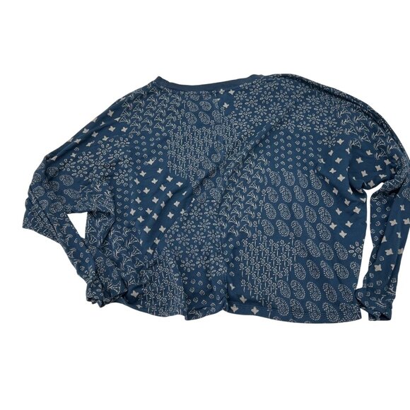 Lou & Grey Womens Small Blue Patterned Rayon Long Sleeve Top - Picture 6 of 6